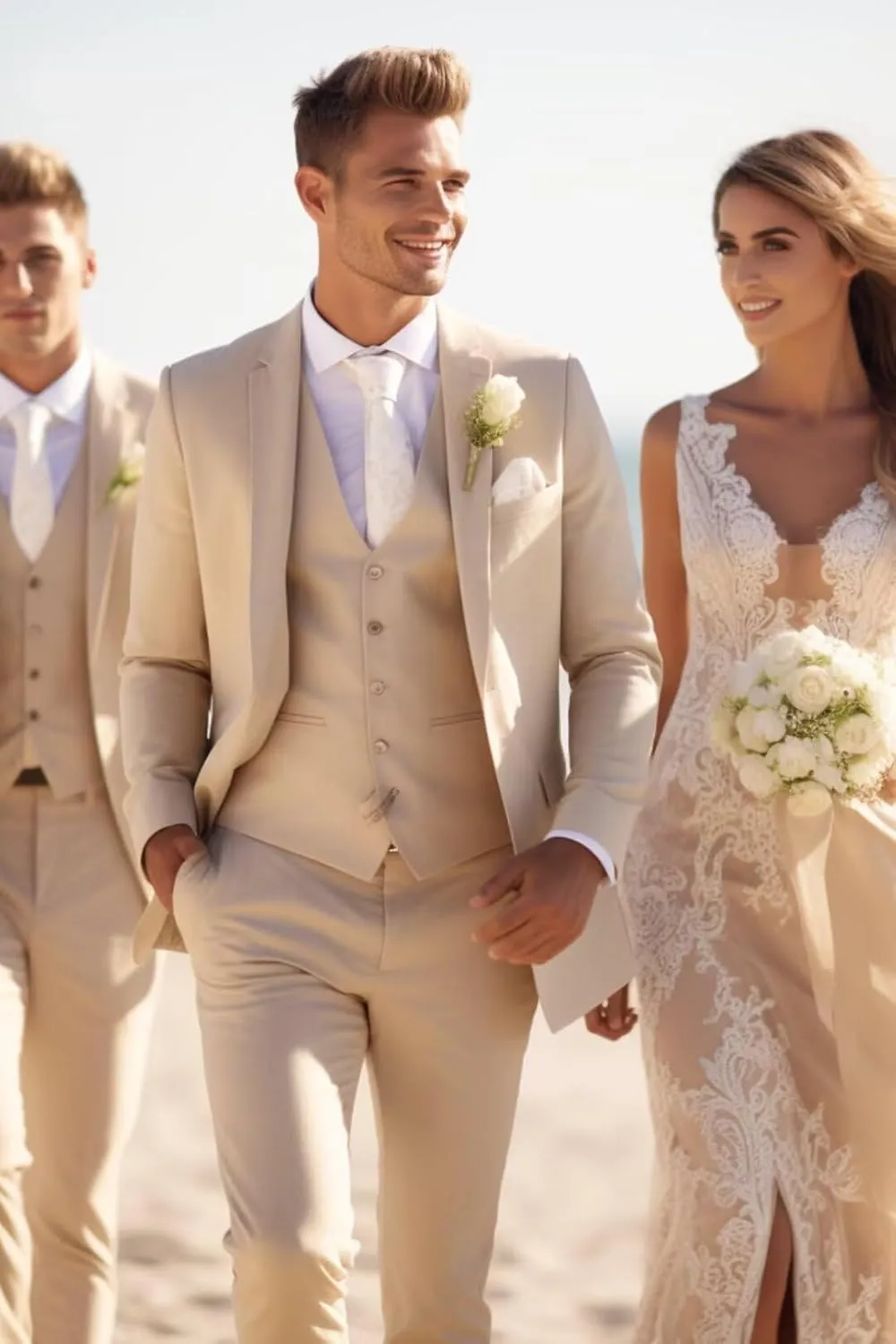 HUUTOE Men's 3 Piece Suits Slim Fit Wedding Groomsmen Prom Business Suit One Button Blazer Jacket Vest Pants Tuxedo Set