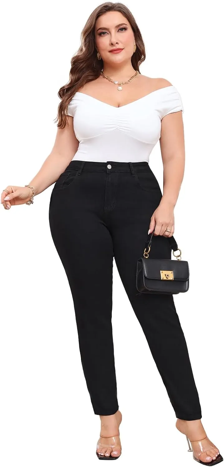 KISSPLUS Plus Size Skinny Jeans for Women High Waist Pencil Women Jeans Curvy High Waist Stretchy Denim Pants for Women