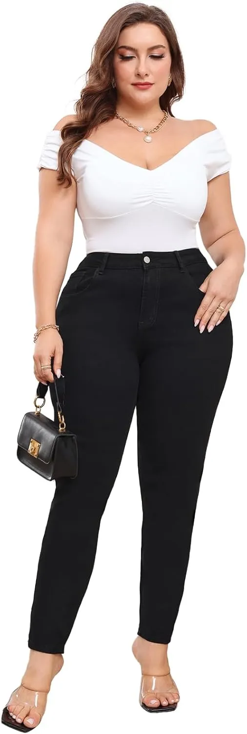 KISSPLUS Plus Size Skinny Jeans for Women High Waist Pencil Women Jeans Curvy High Waist Stretchy Denim Pants for Women