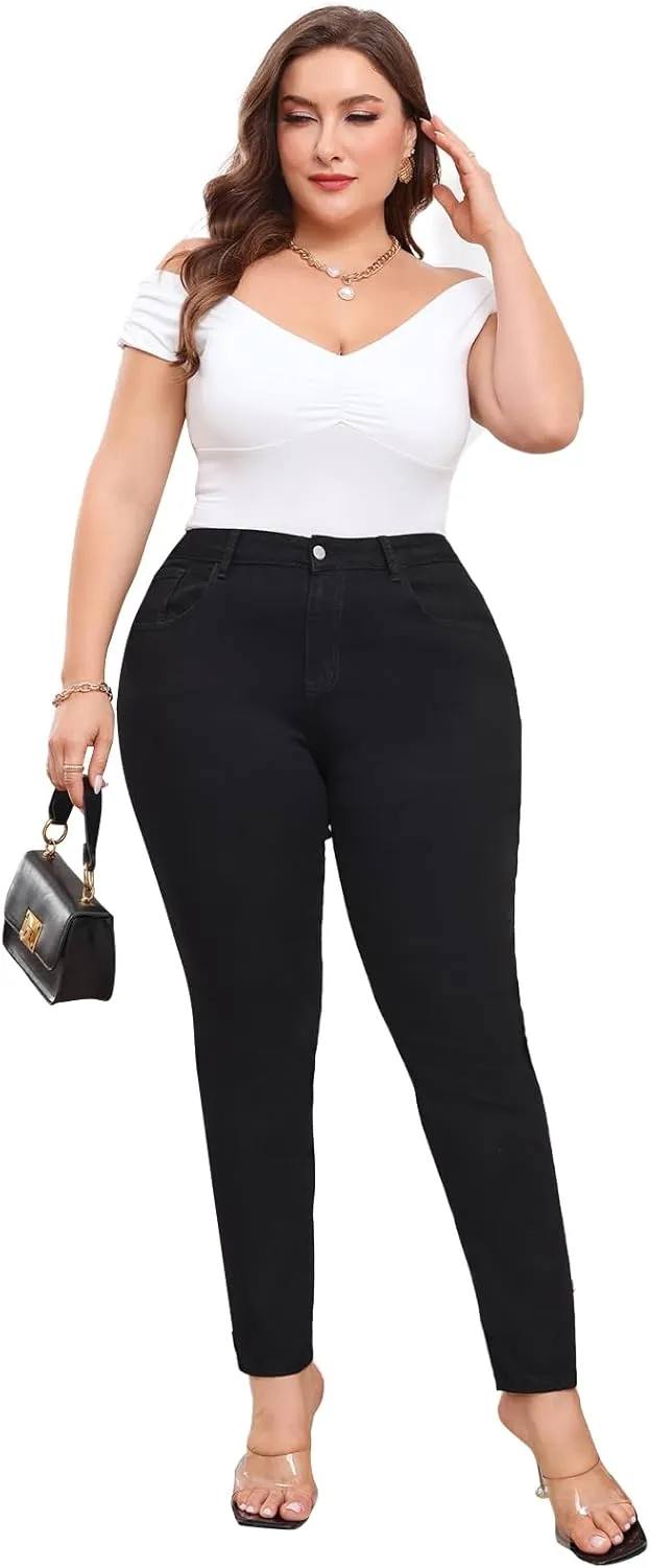 KISSPLUS Plus Size Skinny Jeans for Women High Waist Pencil Women Jeans Curvy High Waist Stretchy Denim Pants for Women