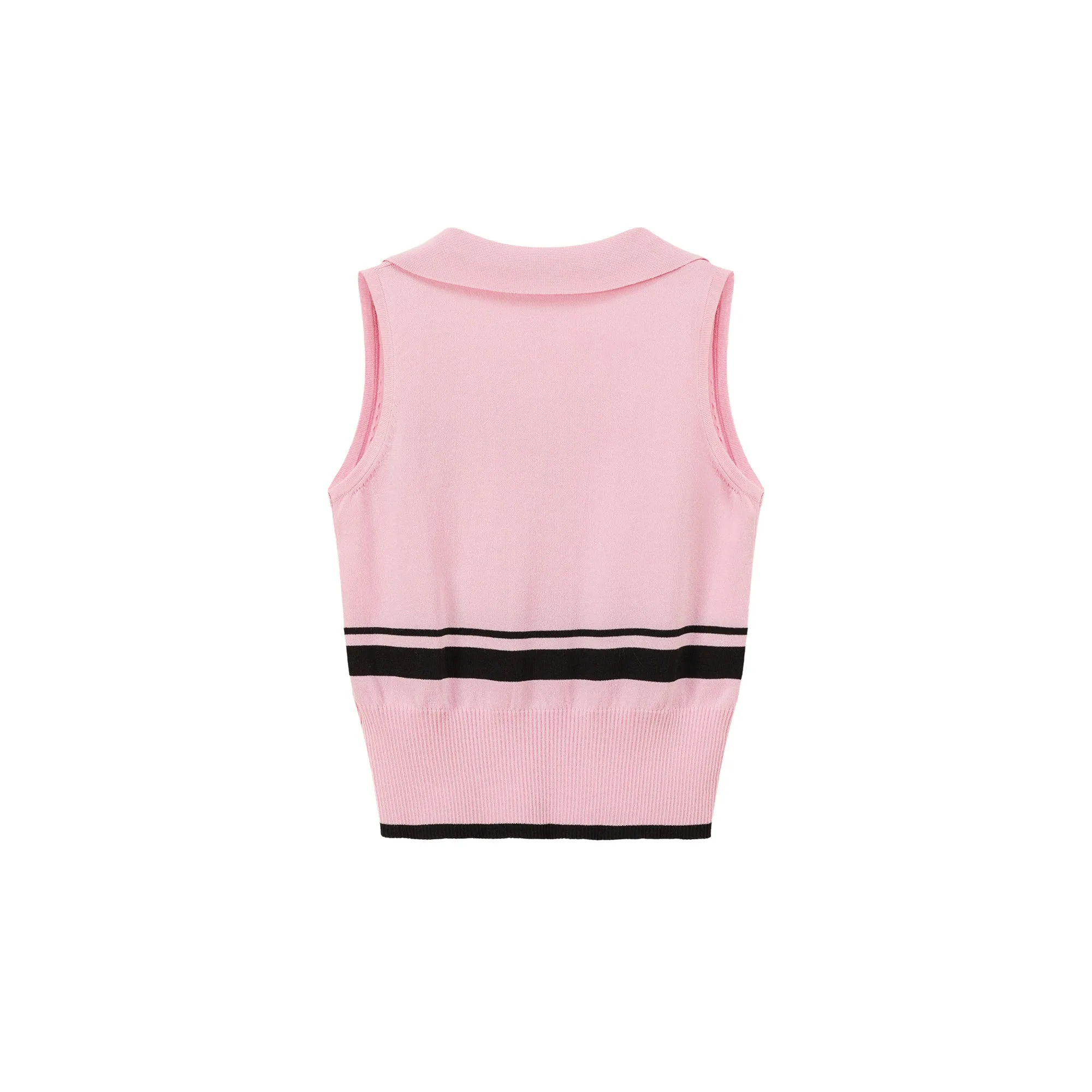 Knit Colorblock Open Collar Sleeveless Vest