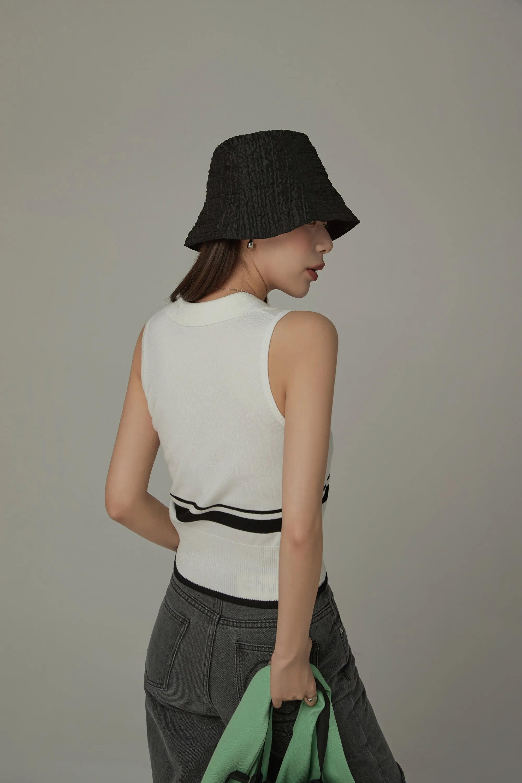 Knit Colorblock Open Collar Sleeveless Vest
