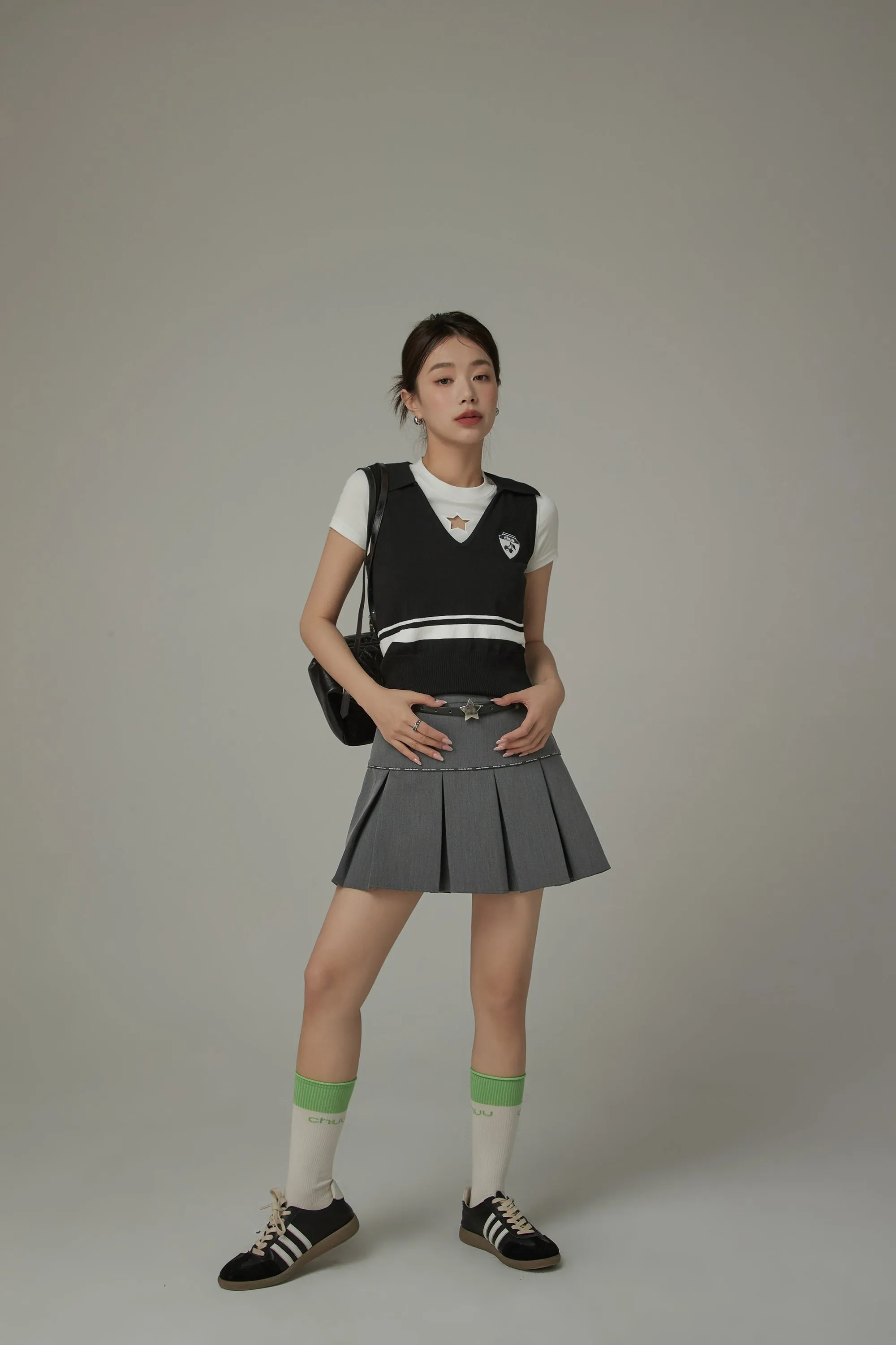 Knit Colorblock Open Collar Sleeveless Vest