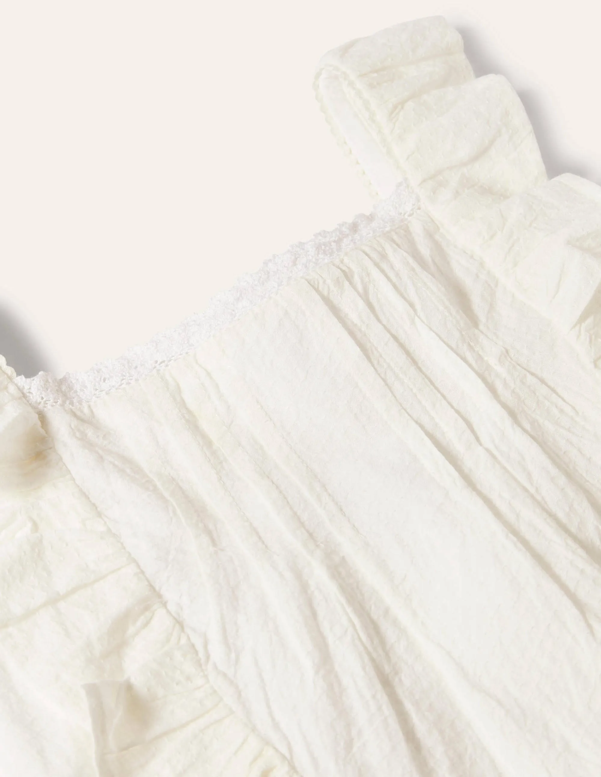 Lace Frill Woven Top-Ivory