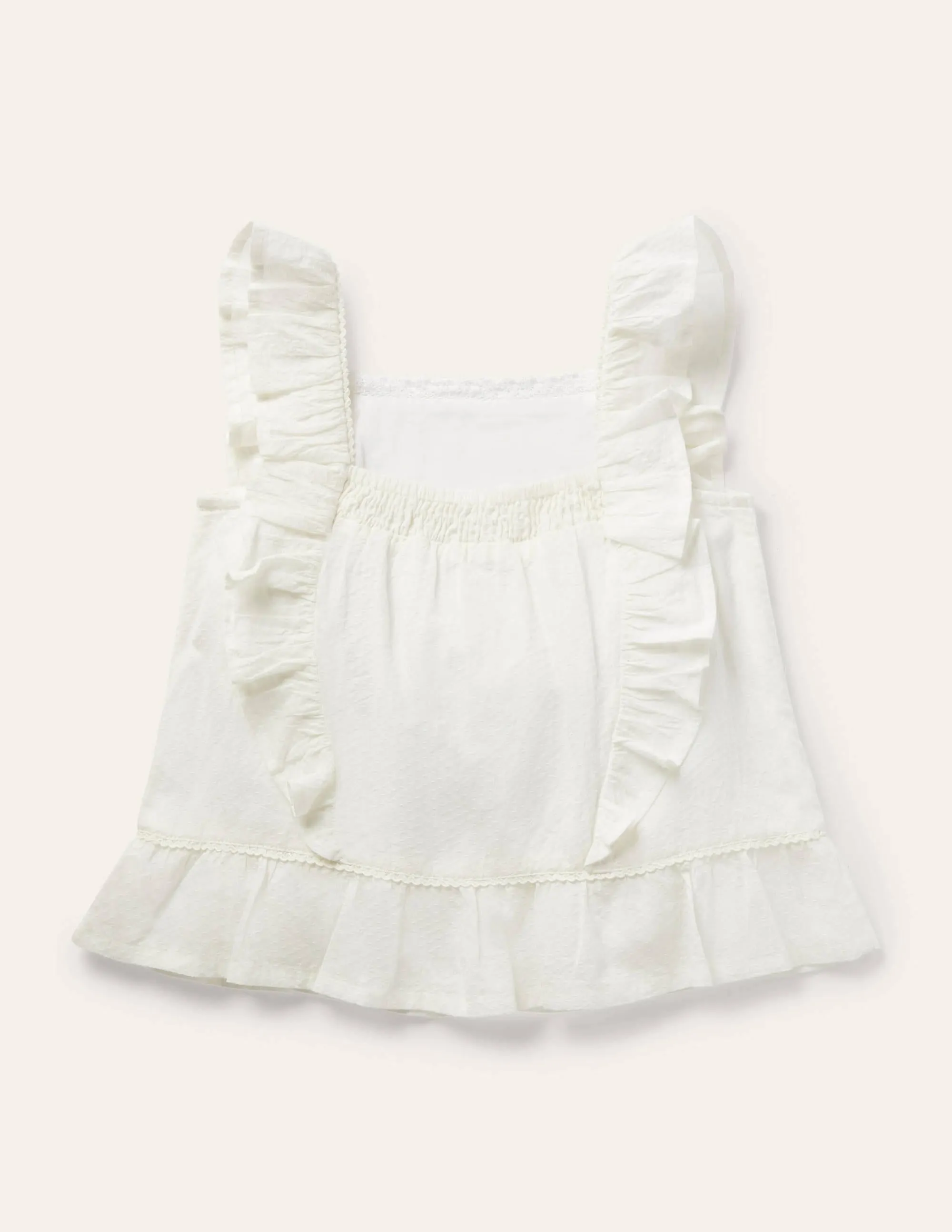 Lace Frill Woven Top-Ivory