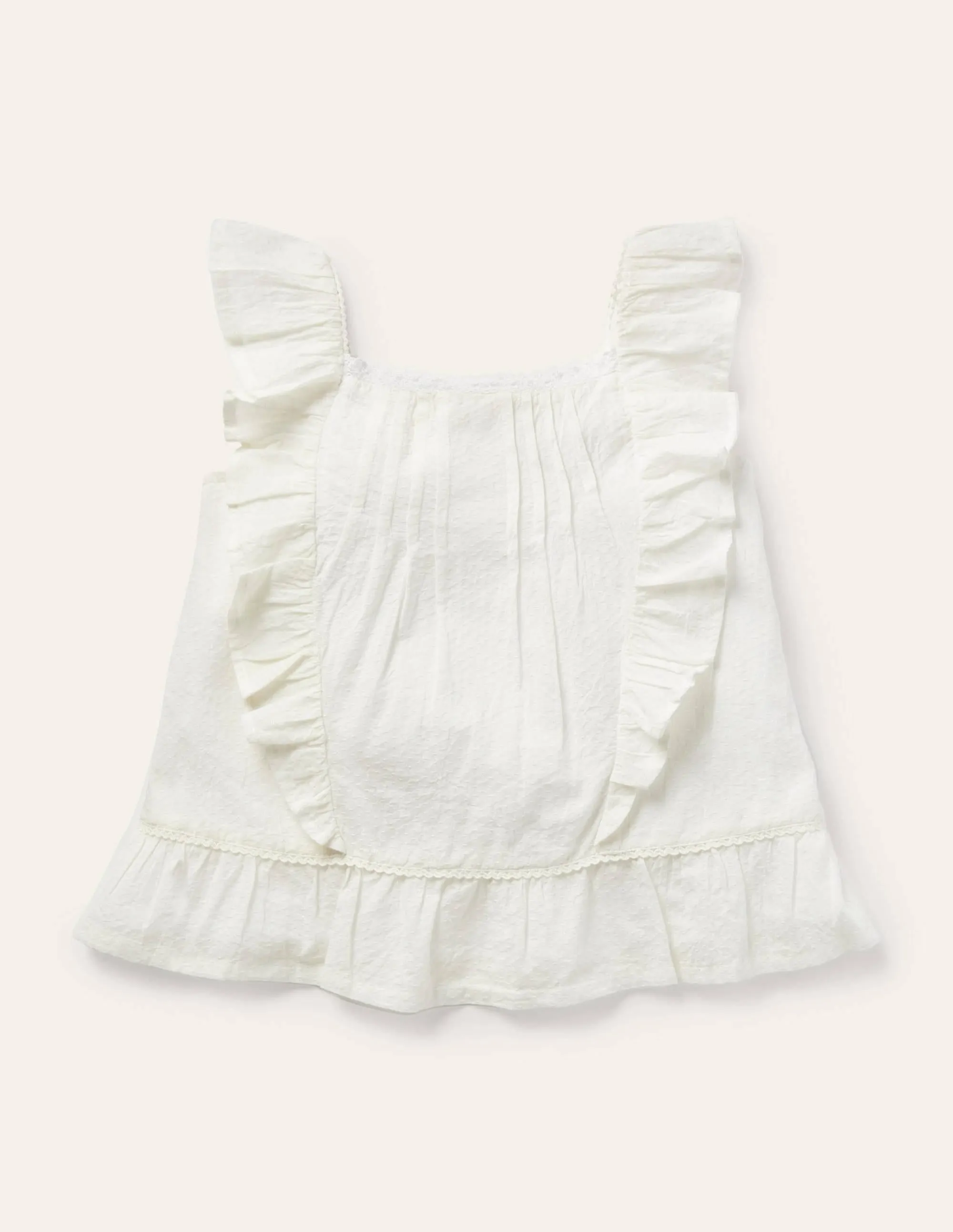 Lace Frill Woven Top-Ivory