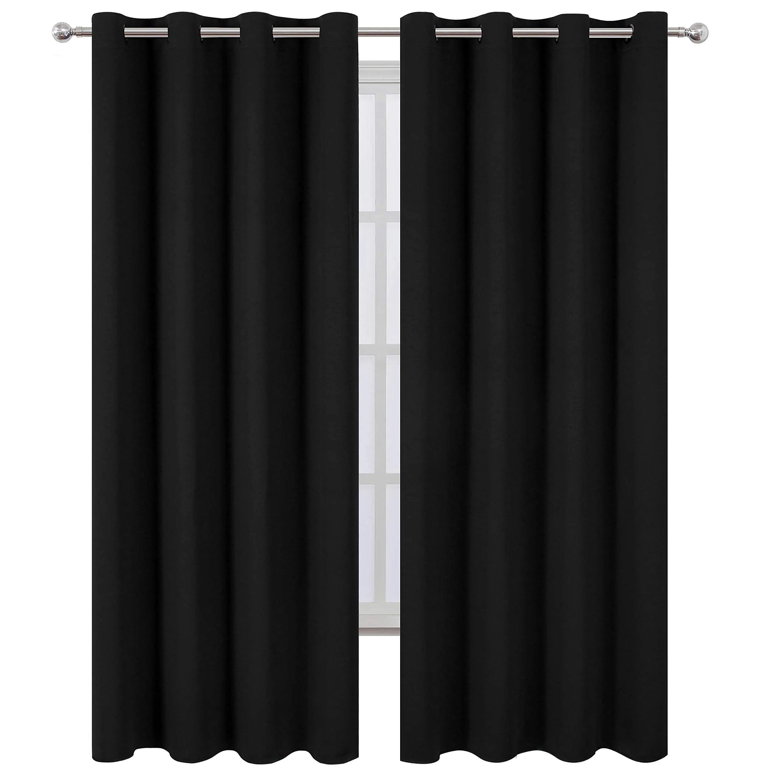 LEMOMO Blackout Curtains 52 x 84 inches Long Black Curtains Set of 2 Panels Thermal Insulated Room Darkening Curtains for Bedroom