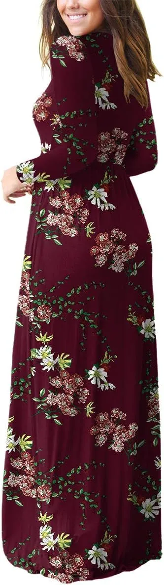 LILBETTER Women's Long Sleeve Loose Plain Maxi Dresses Casual Long Dresses with Pockets
