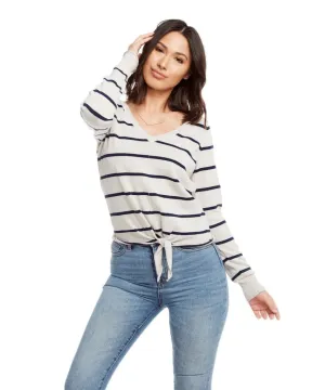 Linen Sweater V-Neck Tie Front