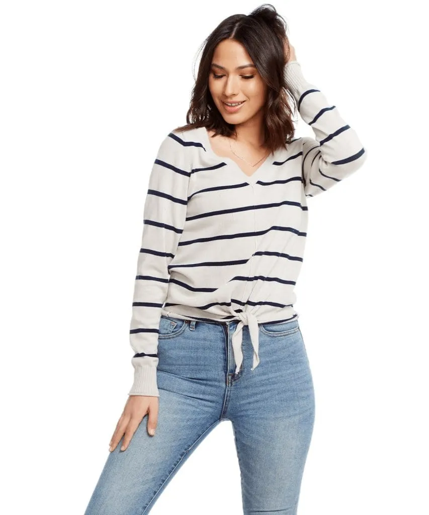 Linen Sweater V-Neck Tie Front