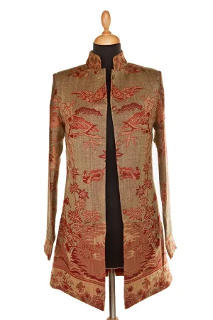 Long Nehru Jacket in Bracken Green - In Stock Sale