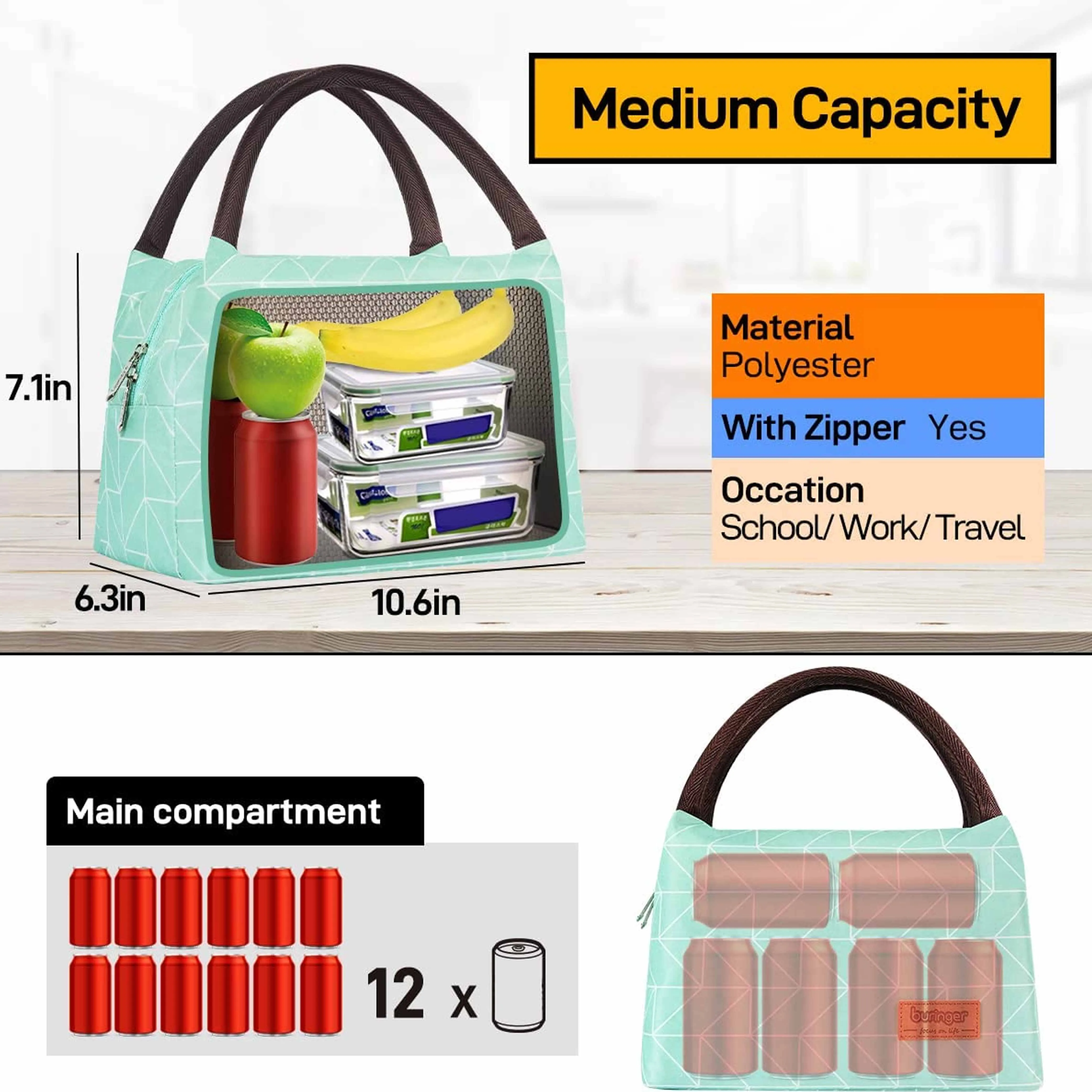 Lunch Bag Women Insulated Thermal Tote Office Picnic Large Capacity Reusable