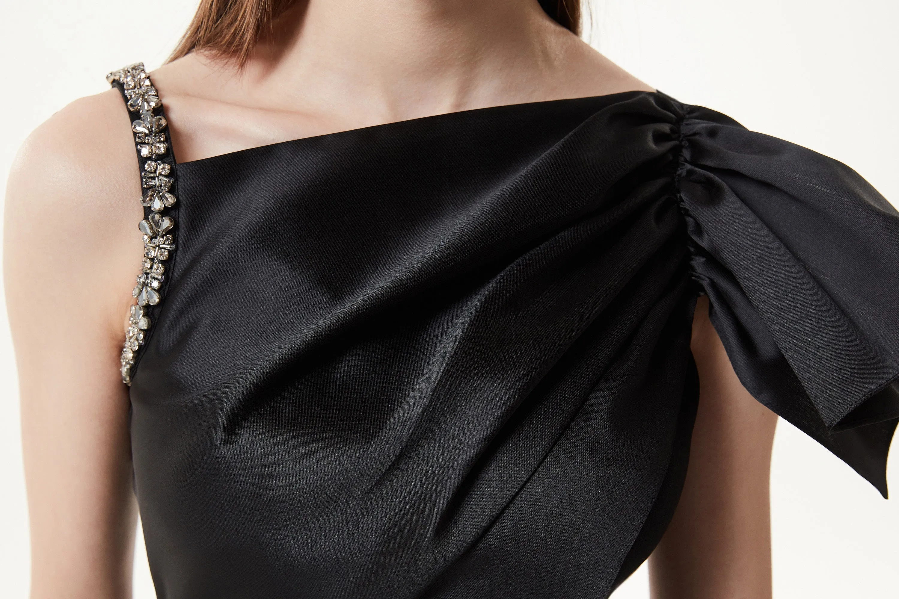 Machka Embroidered Asymmetric Flounce Dress Black