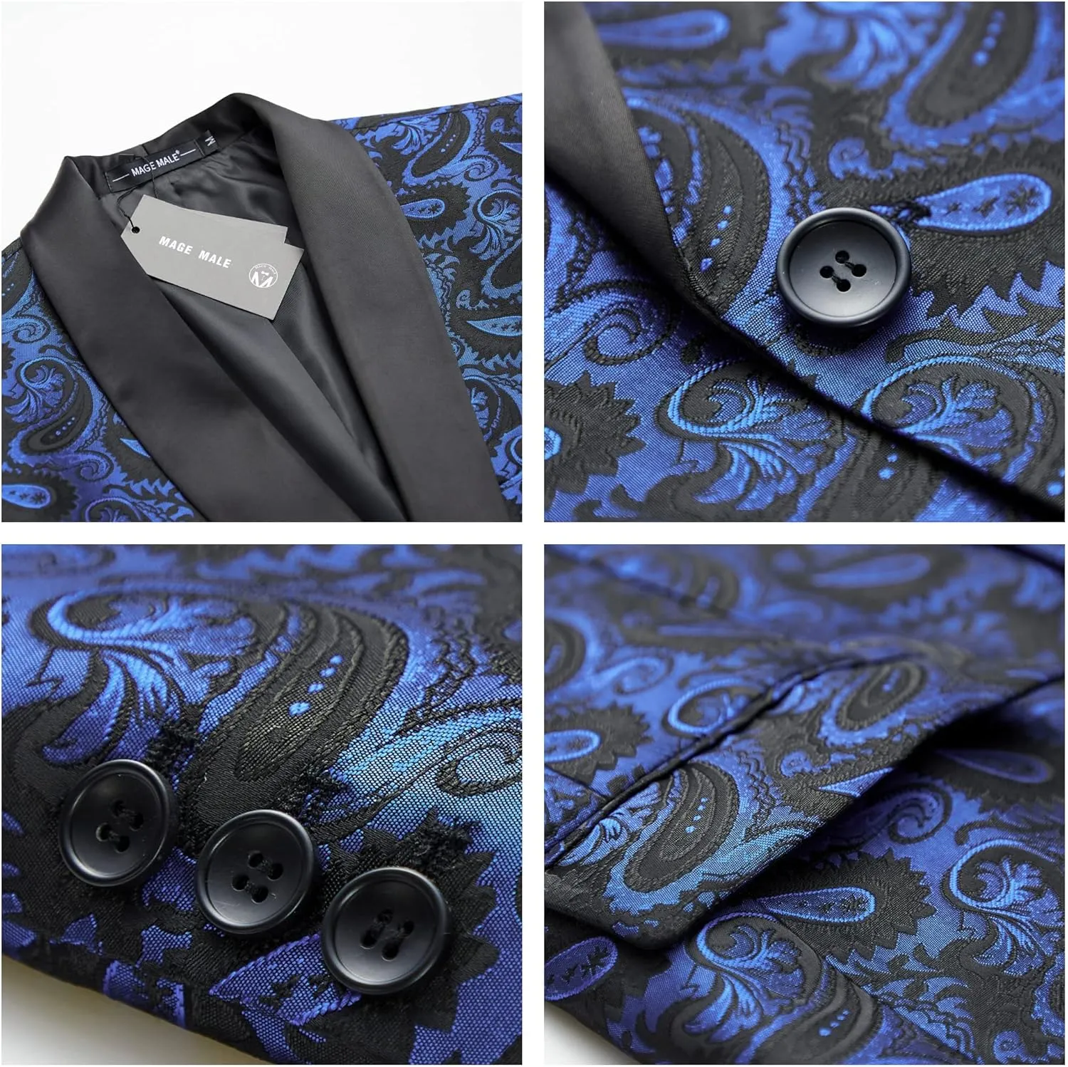 MAGE MALE Men's 2 Piece Slim Fit Floral Tuxedo Suit Paisley Peak Lapel One Button Single Breasted Suit Jacket Pants Set