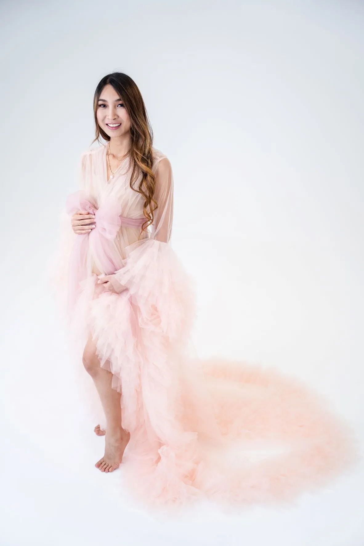 Maternity Photoshoot Dresses - Sophie - Blush Pink Tulle Robe - 4 DAY RENTAL