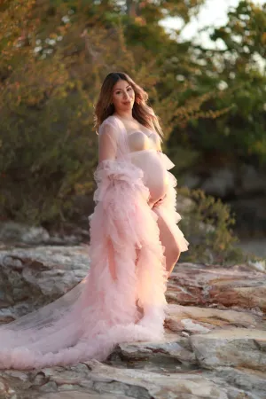 Maternity Photoshoot Dresses - Sophie - Blush Pink Tulle Robe - 4 DAY RENTAL