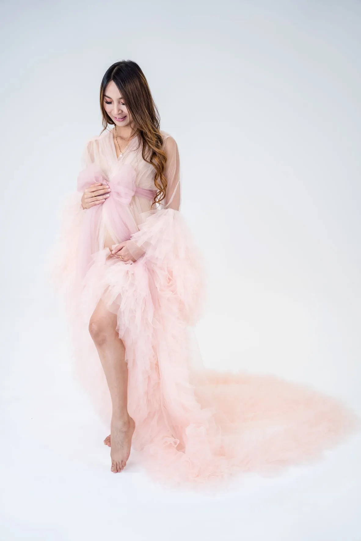 Maternity Photoshoot Dresses - Sophie - Blush Pink Tulle Robe - 4 DAY RENTAL