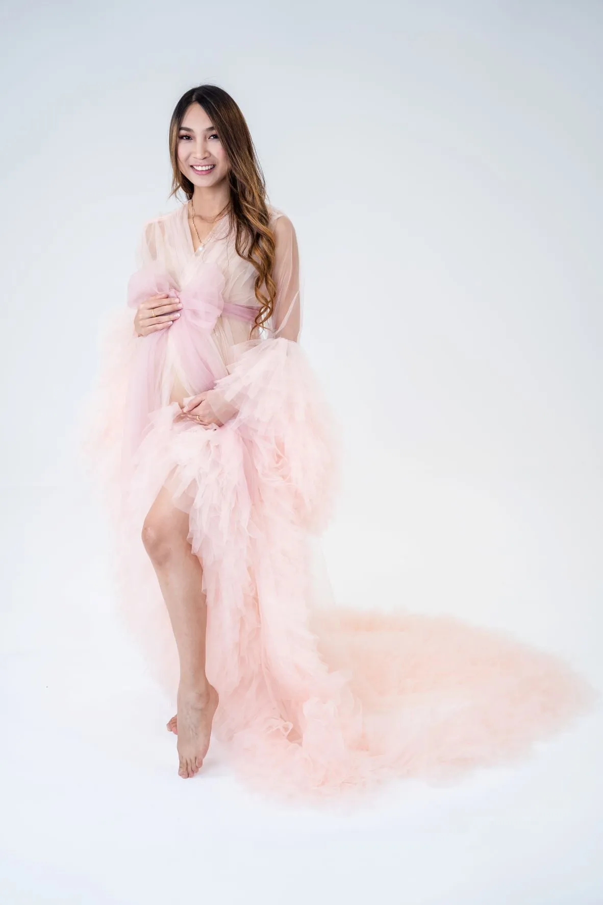 Maternity Photoshoot Dresses - Sophie - Blush Pink Tulle Robe - 4 DAY RENTAL