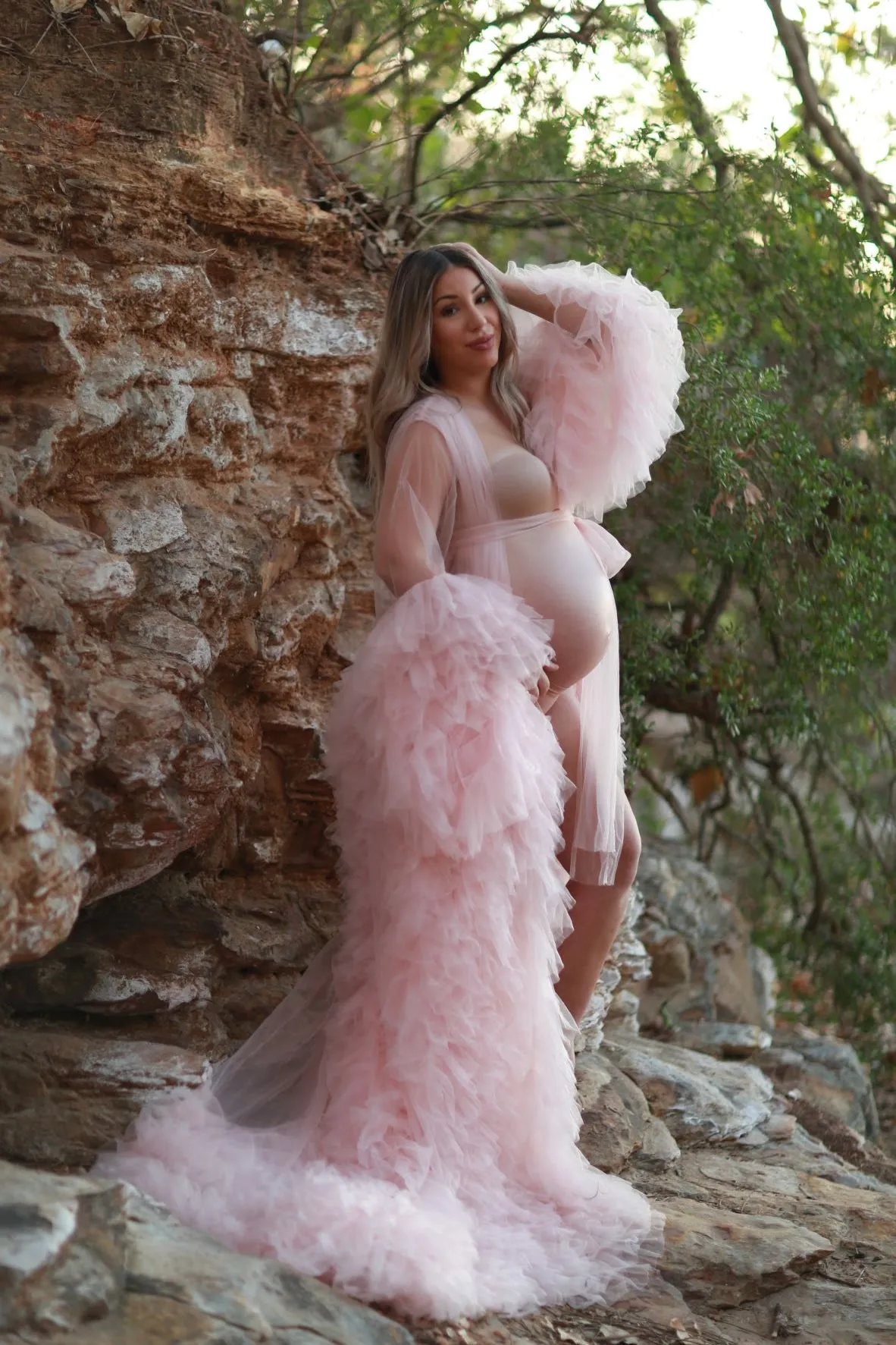 Maternity Photoshoot Dresses - Sophie - Blush Pink Tulle Robe - 4 DAY RENTAL