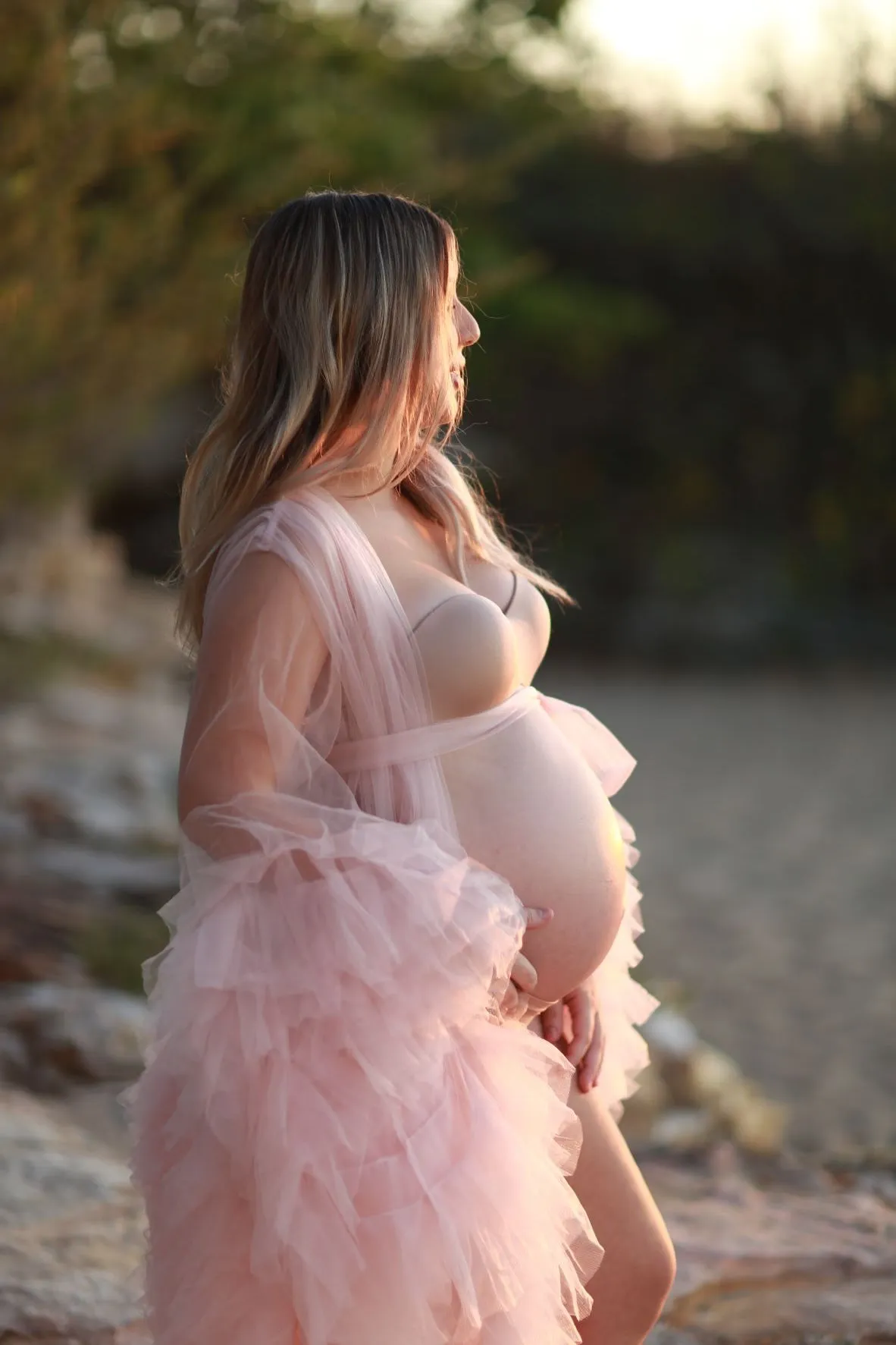 Maternity Photoshoot Dresses - Sophie - Blush Pink Tulle Robe - 4 DAY RENTAL