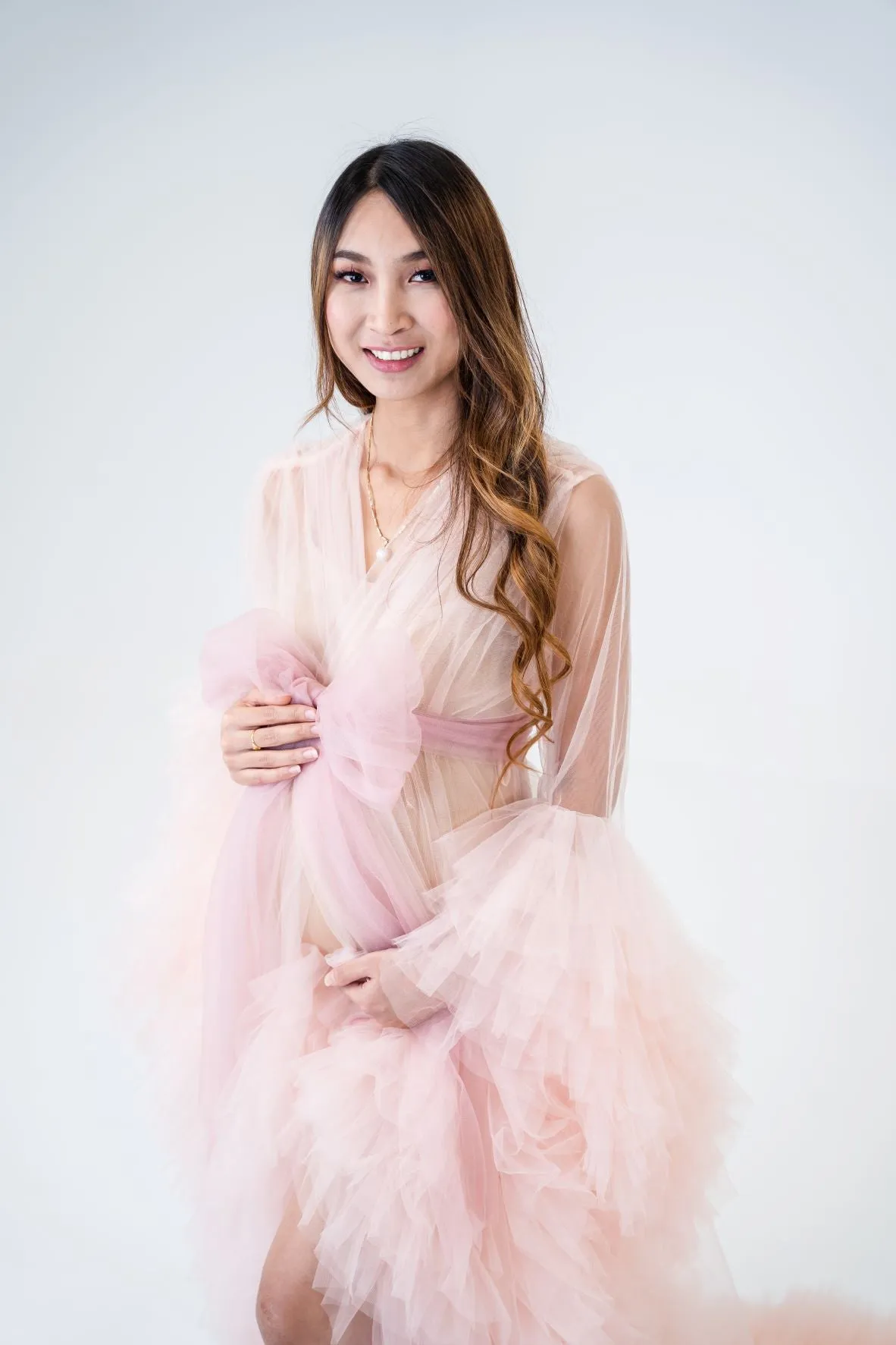 Maternity Photoshoot Dresses - Sophie - Blush Pink Tulle Robe - 4 DAY RENTAL