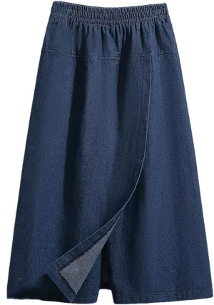 Medium Length Denim Skirt Women Spring High Waisted A-Line Jean Skirt Fake Two Pieces Wide Leg Loose Skirt Pants