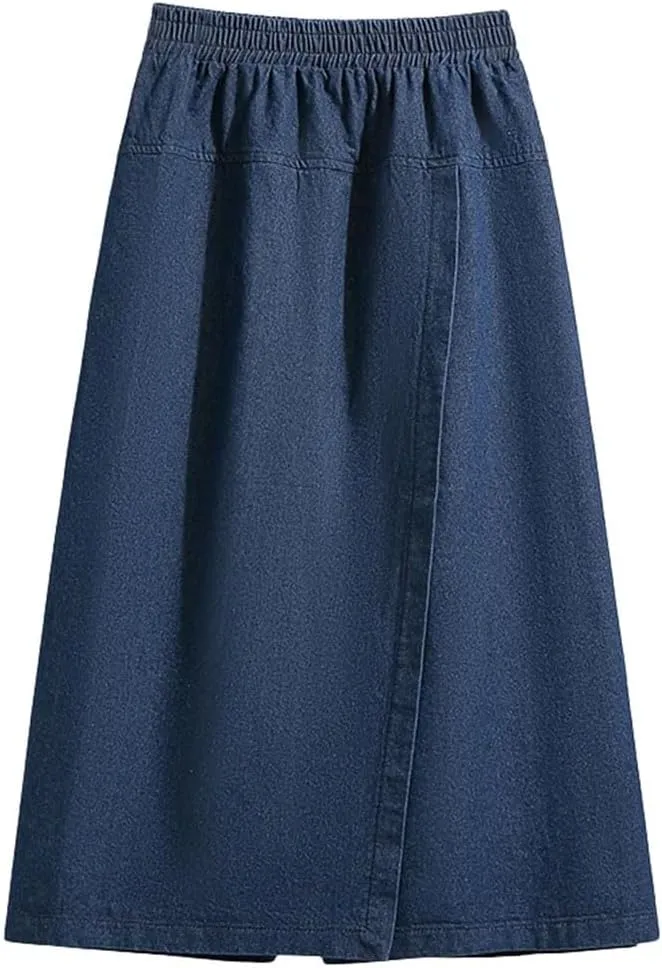 Medium Length Denim Skirt Women Spring High Waisted A-Line Jean Skirt Fake Two Pieces Wide Leg Loose Skirt Pants