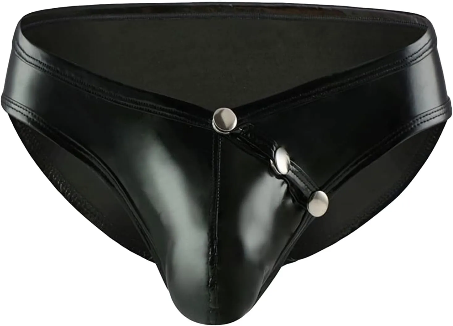 Men's Leather Lingerie Thong Sexy Wetlook Jockstrap Briefs Low Waist G-Strings Naughty Bulge Pouch Underwear Pants (Black,XX-Large)