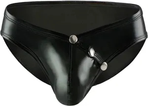 Men's Leather Lingerie Thong Sexy Wetlook Jockstrap Briefs Low Waist G-Strings Naughty Bulge Pouch Underwear Pants (Black,XX-Large)