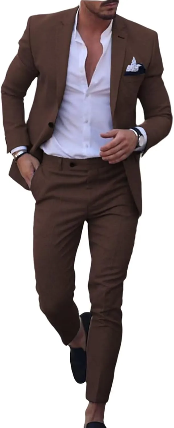 Men's Linen Suits 2 Piece Wedding Suit Vintage Summer Casual Tuxedo Suit Slim Fit Beach Groomsmen Blazer Jacket Pants Set
