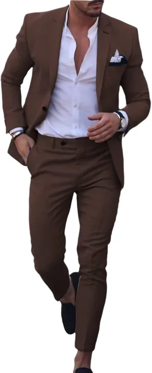Men's Linen Suits 2 Piece Wedding Suit Vintage Summer Casual Tuxedo Suit Slim Fit Beach Groomsmen Blazer Jacket Pants Set