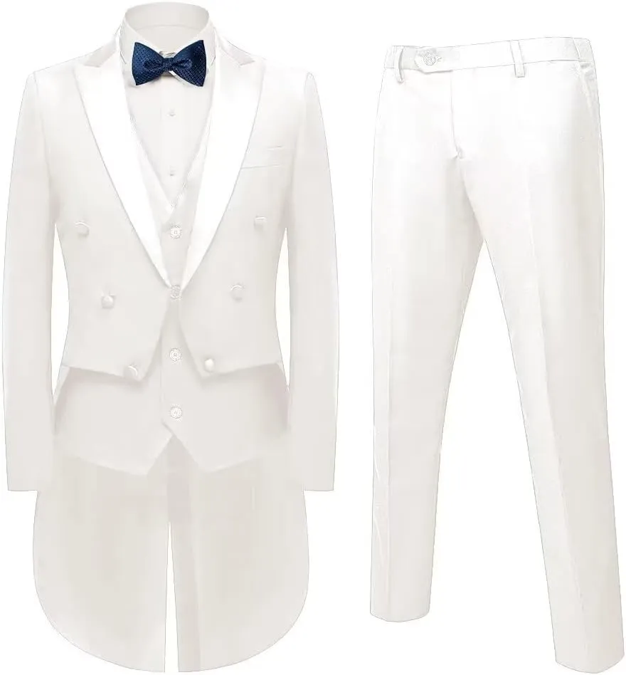 Mens Suits 3 Piece Slim Fit Formal Tailcoat Blazer Pants Vest Set for Performance Long Tail Tuxedos Wedding Dress Coat