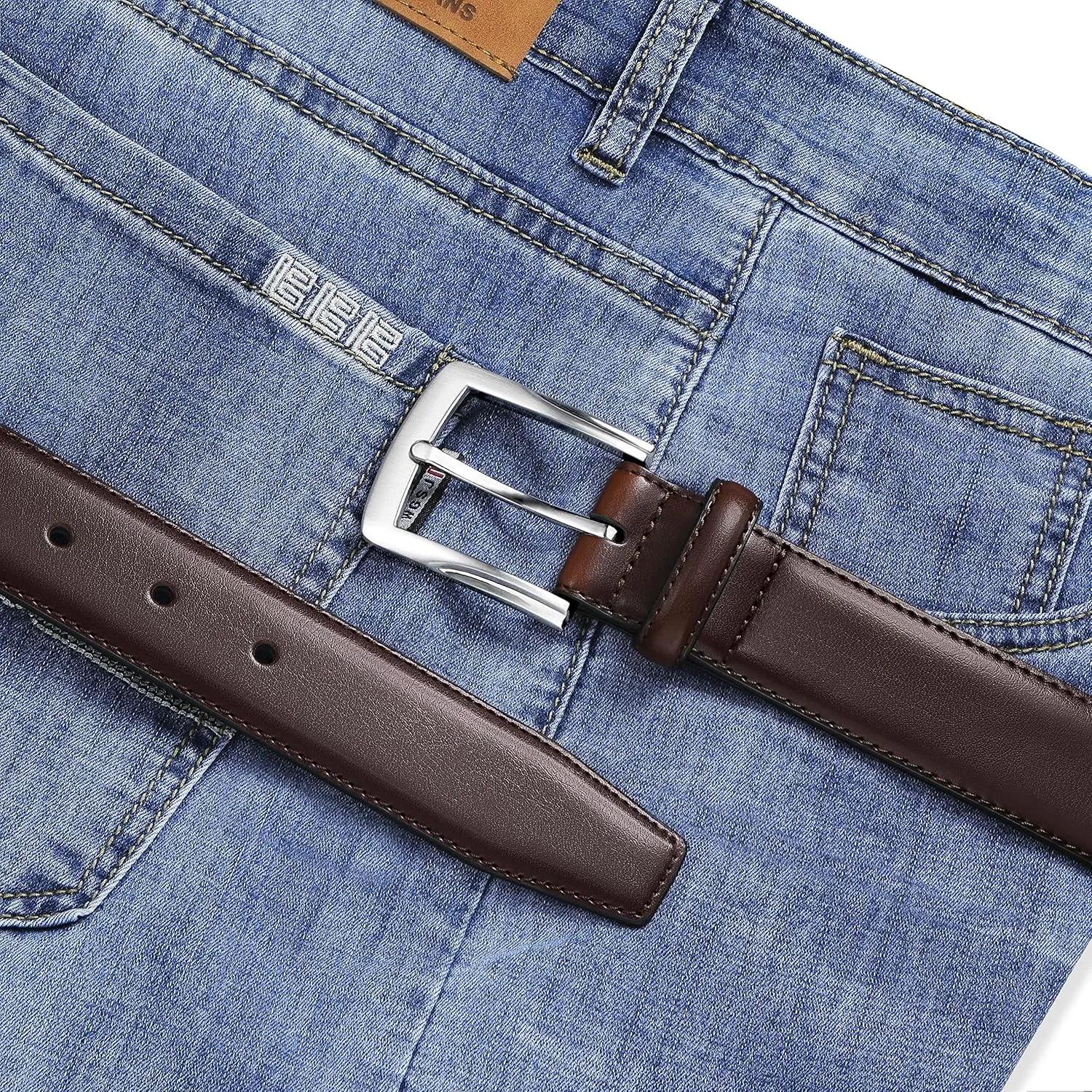 MILORDE Men's Genuine Leather Dress Belt, Handmade, 100% Cow Leather, Fashion & Classic Designs for Work Business and Casual