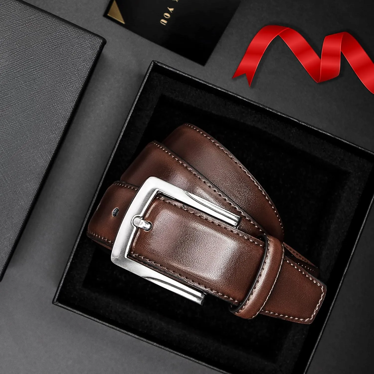 MILORDE Men's Genuine Leather Dress Belt, Handmade, 100% Cow Leather, Fashion & Classic Designs for Work Business and Casual