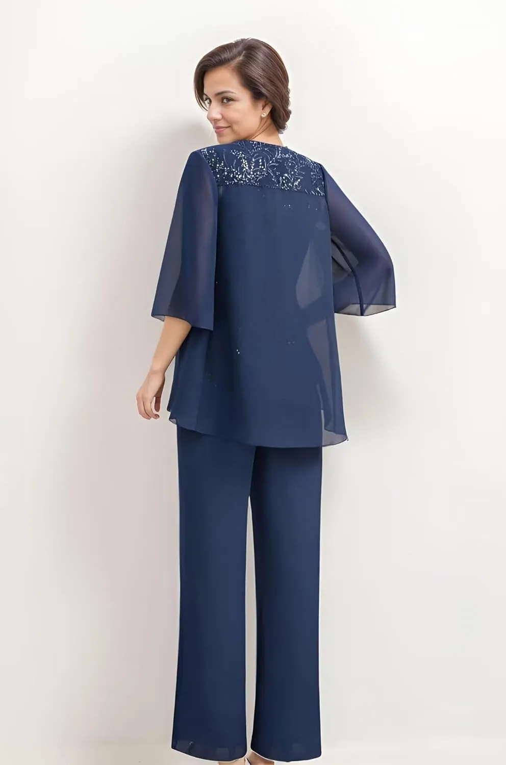 Mother of The Bride Pant Suits Chiffon Outfit Dressy Women's Jumpsuit Wedding Groom Dresses