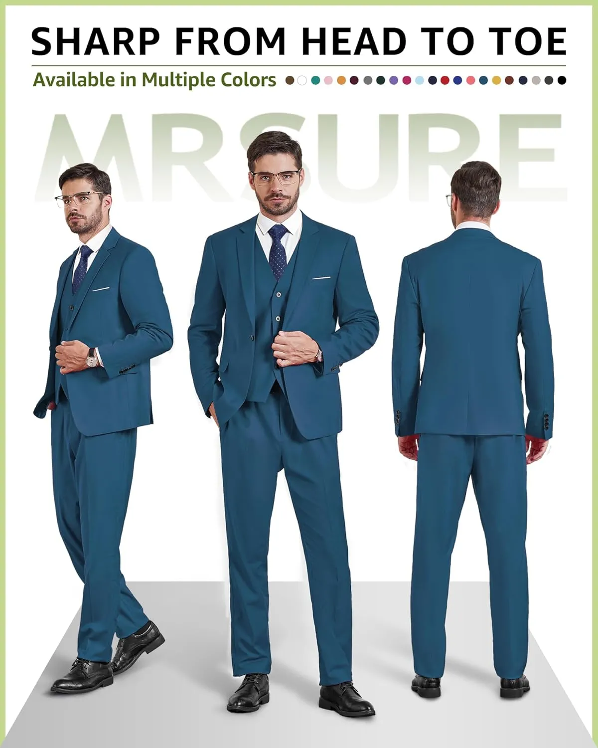 MrSure Mens 3 Piece Suit Blazer, Slim Fit Tux with One Button, Jacket Vest Pants & Tie Set for Party, Wedding and Business