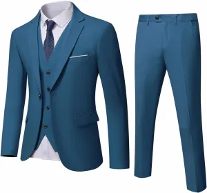 MrSure Mens 3 Piece Suit Blazer, Slim Fit Tux with One Button, Jacket Vest Pants & Tie Set for Party, Wedding and Business