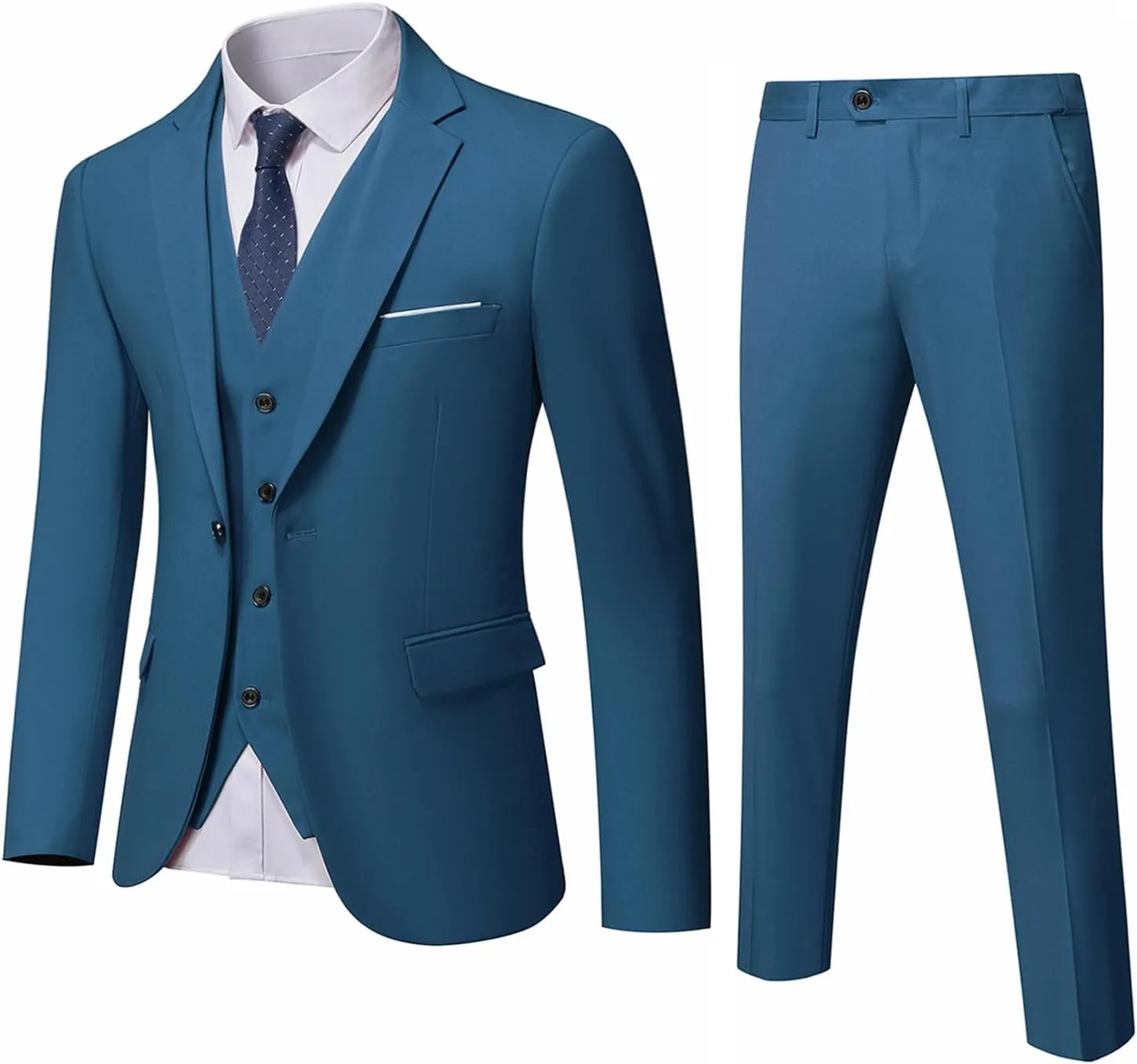 MrSure Mens 3 Piece Suit Blazer, Slim Fit Tux with One Button, Jacket Vest Pants & Tie Set for Party, Wedding and Business