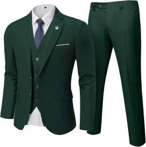 MrSure Men's 3 Pieces Suit, Solid Slim Fit Two Buttons Blazer Set, Jacket Vest Pants with Tie for Wedding Party Business