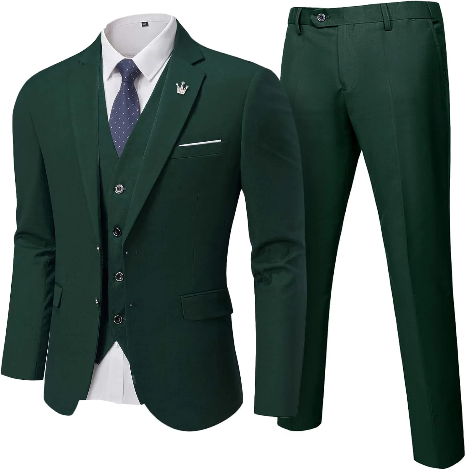 MrSure Men's 3 Pieces Suit, Solid Slim Fit Two Buttons Blazer Set, Jacket Vest Pants with Tie for Wedding Party Business