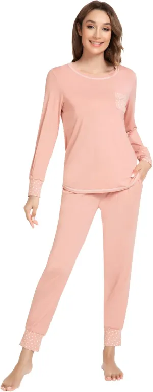 NACHILA Pajamas for Women-Viscose Made from Bamboo,Long Sleeve Pajama Sets Crew Neck Pj with Joggers Comfy Loungewear