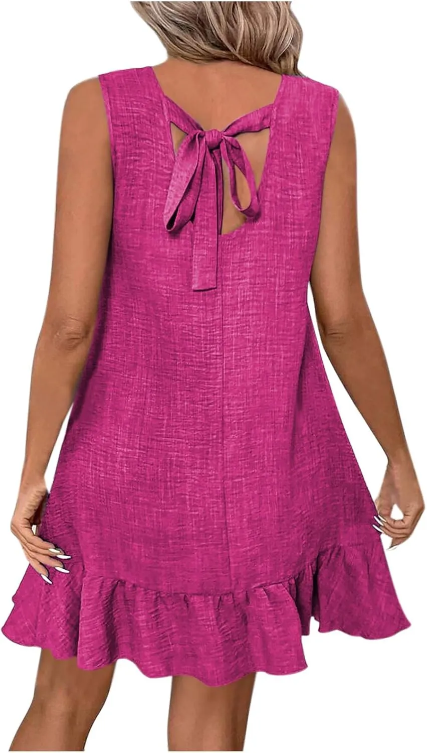 NaRHbrg Women's Sleeveless Ruffle Hem Dress Elegant Summer Dresses Casual Loose Fit A Line Mini Sundress for Beach Party