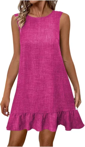 NaRHbrg Women's Sleeveless Ruffle Hem Dress Elegant Summer Dresses Casual Loose Fit A Line Mini Sundress for Beach Party