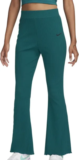 Nike Sportswear Women's High-Waisted Ribbed Jersey Flared Pants Size - Large Geode Teal/Black