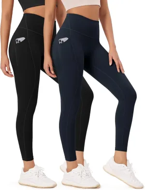 ODODOS 2-Pack 7/8 High Waist Workout Leggings with Pockets for Women, 25"/ 28" Tummy Control Athletic Yoga Pants