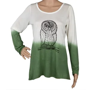 Owl Profile Light Green Tie-Dye Juniors Long Sleeve T-Shirt