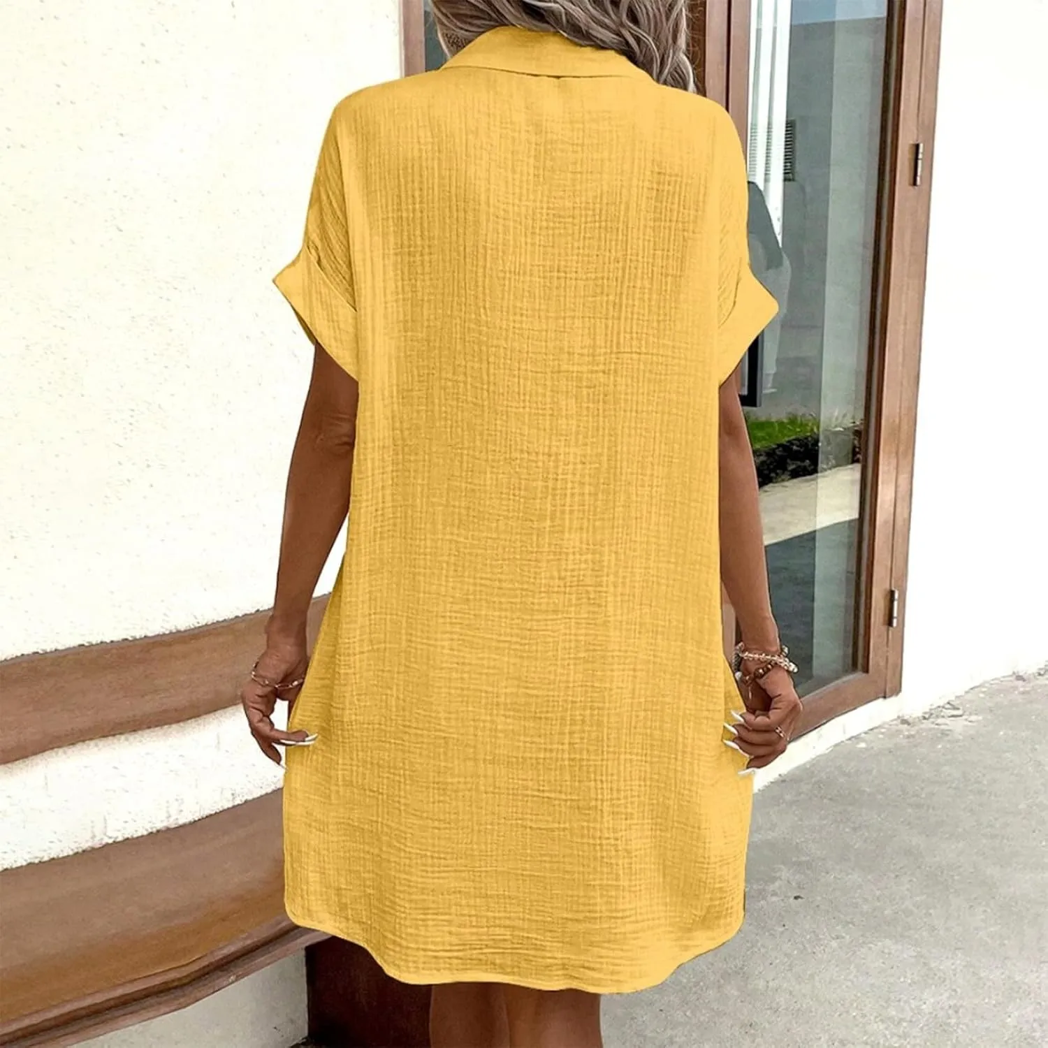 Palaver Summer Dresses for Women 2025 Casual Button Down Short Sleeve Tshirt Dress Boho Vacation Midi Dresses with Pockets