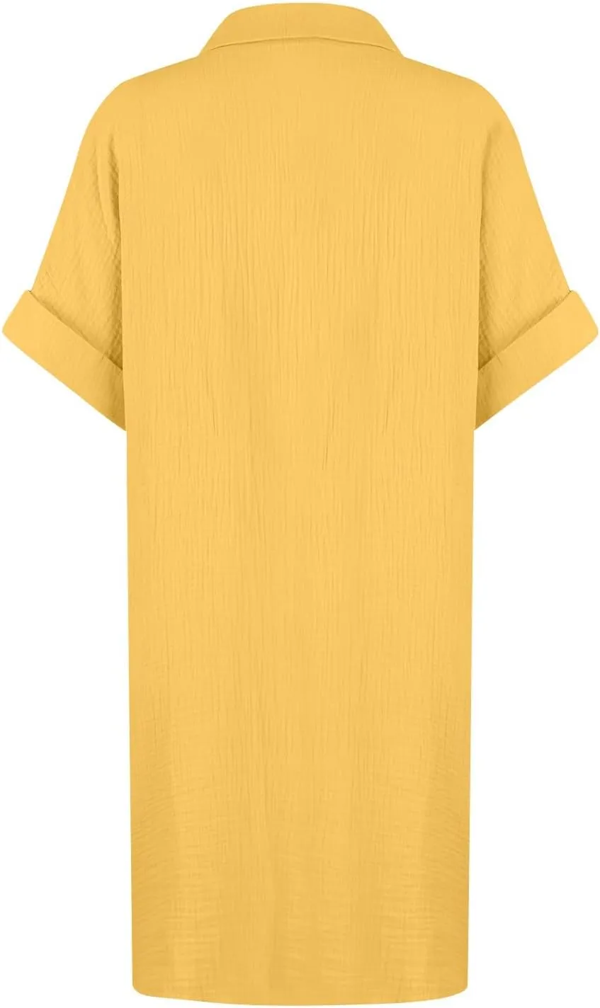 Palaver Summer Dresses for Women 2025 Casual Button Down Short Sleeve Tshirt Dress Boho Vacation Midi Dresses with Pockets