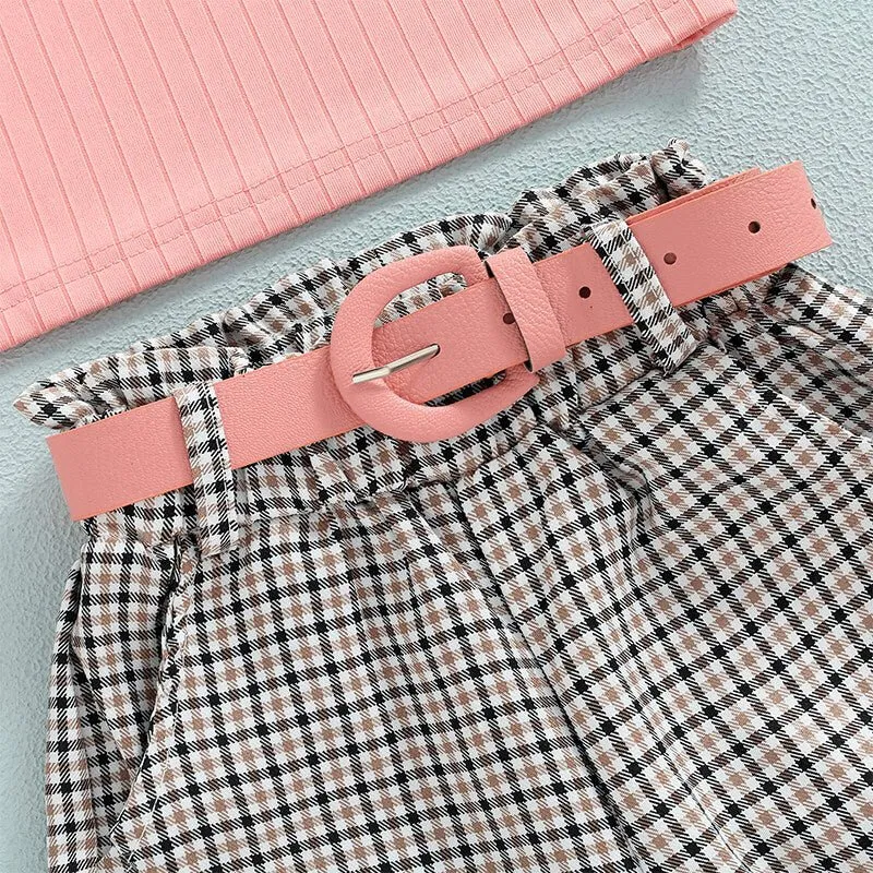 Pink Top Plaid Pants Toddler Set