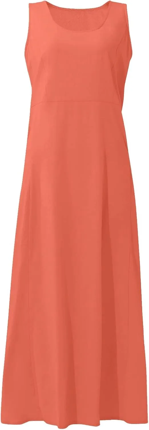 Plus Size Cotton Linen Maxi Summer Dresses for Curvy Women 2025 Sleeveless Vacation Beach Sundresses with Pockets